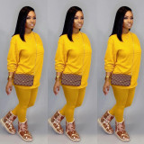 2021 fall/winter women's solid color round neck plus size casual sweater suit bottoming shirt