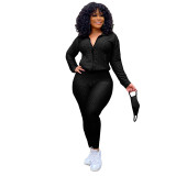 Autumn and winter stand-up collar zipper sweater two-piece yoga pants sports suit + mask S-4XL
