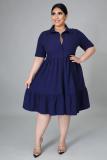 Fall plus size women's solid color short-sleeved shirt dress