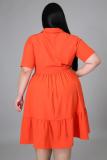 Fall plus size women's solid color short-sleeved shirt dress