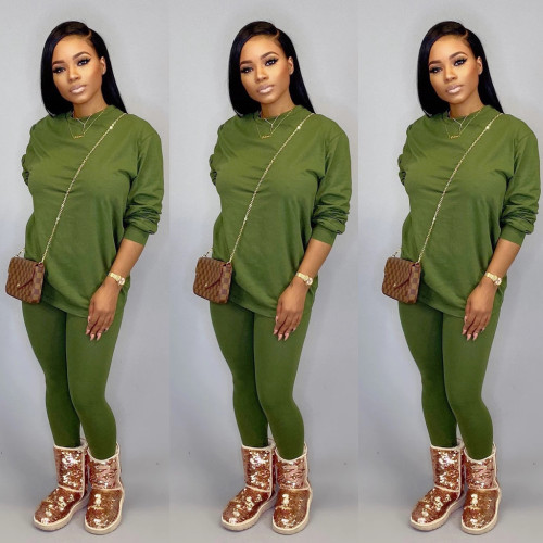 2021 fall/winter women's solid color round neck plus size casual sweater suit bottoming shirt