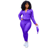 Autumn and winter stand-up collar zipper sweater two-piece yoga pants sports suit + mask S-4XL