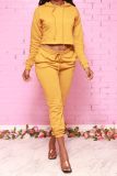 Women's sweater hooded suit sportswear running cotton blended two-piece basic butterscotch