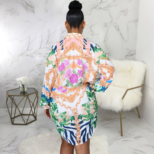 Casual fashion digital printing multicolor women's shirt dress
