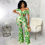 Digital printed chest wrap and stitching two-piece suit
