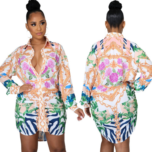 Casual fashion digital printing multicolor women's shirt dress