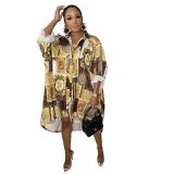 Women's large shirt dress leopard print chain print long-sleeved palace autumn and winter