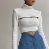 2021 autumn and winter new hollow slim knit long-sleeved top cotton two-piece combination vest