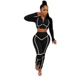 Women's sportswear cotton blended two-piece autumn jacket long-sleeved trousers suit running