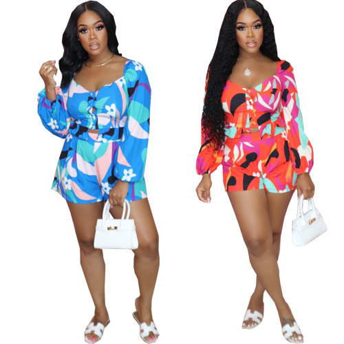 Sexy fashion digital printing stitching ladies suit two-piece suit