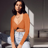 Women's Fall 2021 New Sexy V-neck Solid Color Slim Long Sleeve Twisted Top T-shirt Women