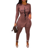 Autumn and winter women's pit strip letter printing two-piece suit