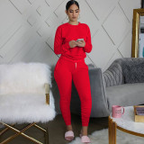 Autumn and winter solid color pleated sweatpants suit with hands and feet, cotton blend two-piece suit with pockets