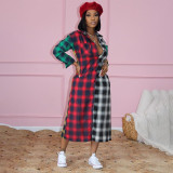 Autumn women's multicolor stitching stand collar plaid dress