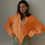 Autumn new cool silk cotton pure color loose shirt, temperament irregular long-sleeved shirt