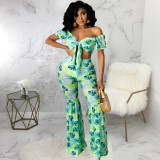 Digital printed chest wrap and stitching two-piece suit