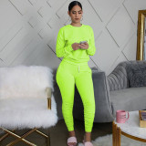 Autumn and winter solid color pleated sweatpants suit with hands and feet, cotton blend two-piece suit with pockets