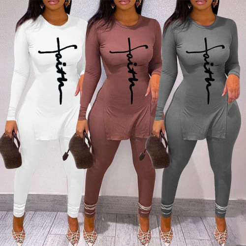Autumn and winter women's pit strip letter printing two-piece suit