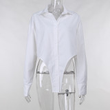 Autumn new cool silk cotton pure color loose shirt, temperament irregular long-sleeved shirt