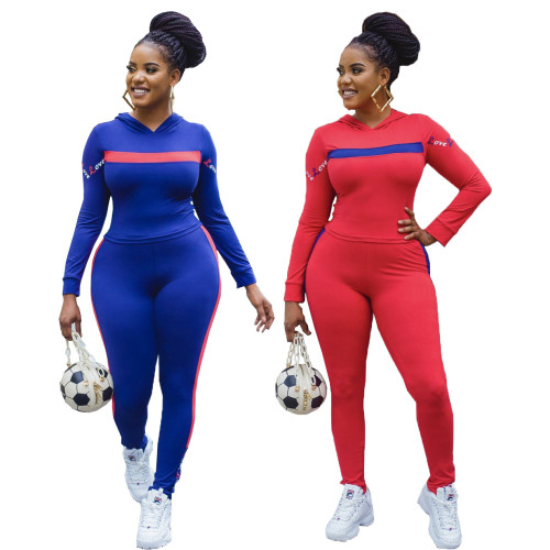 Women's hooded sports suit cotton blended two-piece running suit long-sleeved autumn and winter ins