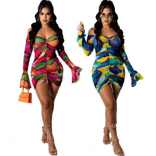 Sexy fashion digital print tube top dress