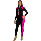 Spliced sportswear cotton blended two-piece running suit suit jacket long-sleeved winter