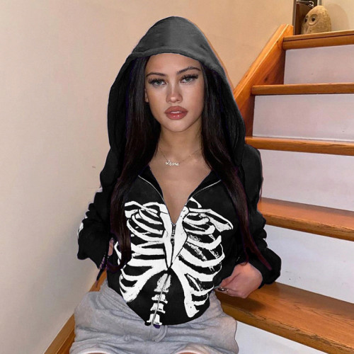 2021 early autumn new women's street style sternum print hip-hop hooded David clothes women