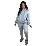 Women's sweater solid color cotton blended two-piece suit plus velvet running wear autumn and winter sports
