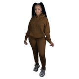 Women's sweater solid color cotton blended two-piece suit plus velvet running wear autumn and winter sports