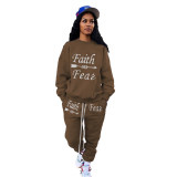 Autumn and winter fashion letter printed sports sweatshirt suit