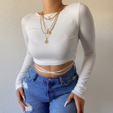 2021 spring and summer new women's lace-up halter sexy long-sleeved T-shirt top women