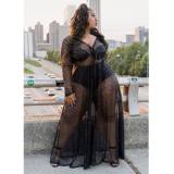 2021 summer new fashion plus size women's see-through sexy mesh sequin long dress