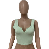 Solid color pit strip sleeveless V-neck top