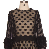 New plus size women's perspective polka dot lace dress fashion long-sleeved dress
