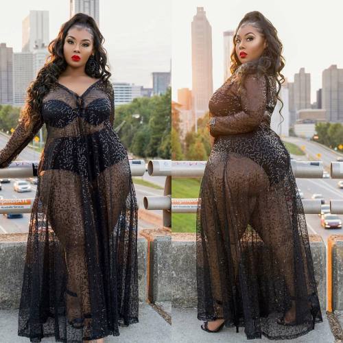2021 summer new fashion plus size women's see-through sexy mesh sequin long dress