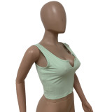 Solid color pit strip sleeveless V-neck top
