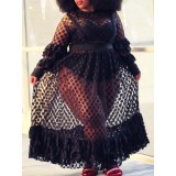 New plus size women's perspective polka dot lace dress fashion long-sleeved dress