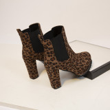 Autumn and winter thick heel high heel short boots female leopard print Martin boots