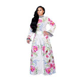 2021 autumn new women's clothing printed high-waisted wide-leg chiffon long-sleeved two-piece suit