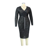2021 new autumn dress solid color black flocked mesh back slit see-through skirt