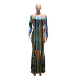 Women's 2021 Fall Dress Striped Print Sexy Slim Long Skirt