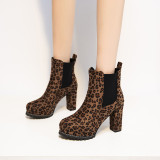 Autumn and winter thick heel high heel short boots female leopard print Martin boots