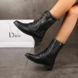 Autumn and winter low square heel knight boots British style belt buckle short boots