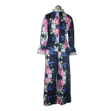 2021 autumn new women's clothing printed high-waisted wide-leg chiffon long-sleeved two-piece suit