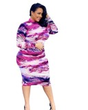 The new fall 2021 women's plus size super elastic tight-fitting printed dress
