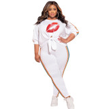 2021 new product plus size casual big red lip tie suit