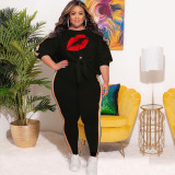 2021 new product plus size casual big red lip tie suit