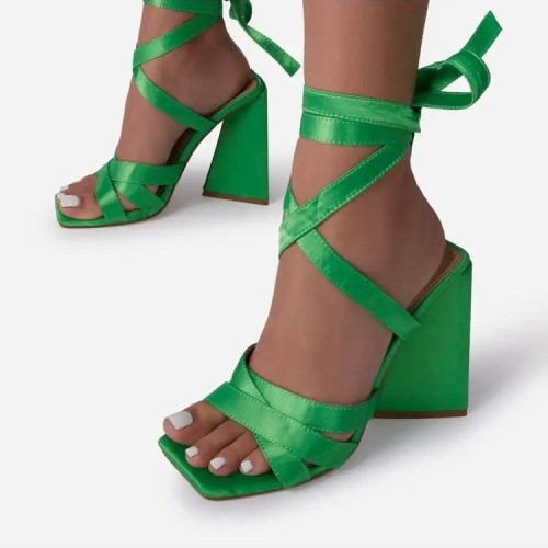 High-heeled large size sandals with ankle straps thick heel sandals