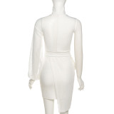 2021 autumn women's new fashion personality single-sleeve fake two-piece high neck pocket mesh sexy dress
