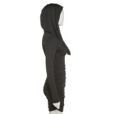 2021 autumn women's new street fashion hooded long-sleeved pile collar ruffled sexy bag hip dress